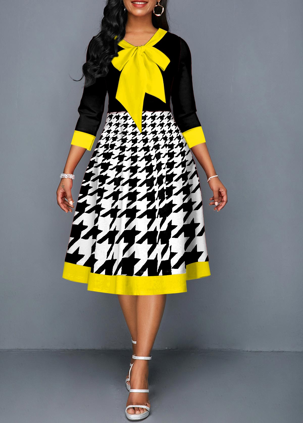 Yellow black and white Maxi  dress