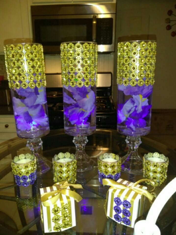gold bling glass vase centerpieces