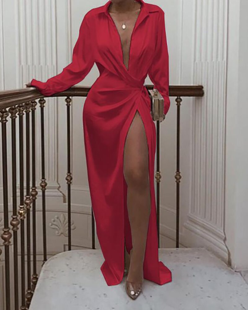 Red casual satin dress