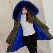 Women Parka Blue Fur hooded jacket
