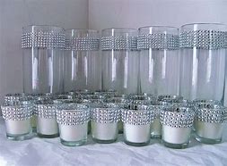 Sliver Rhinestone Glass Vases With Small Candle Set