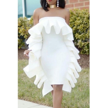 Neck flounce white blending dress